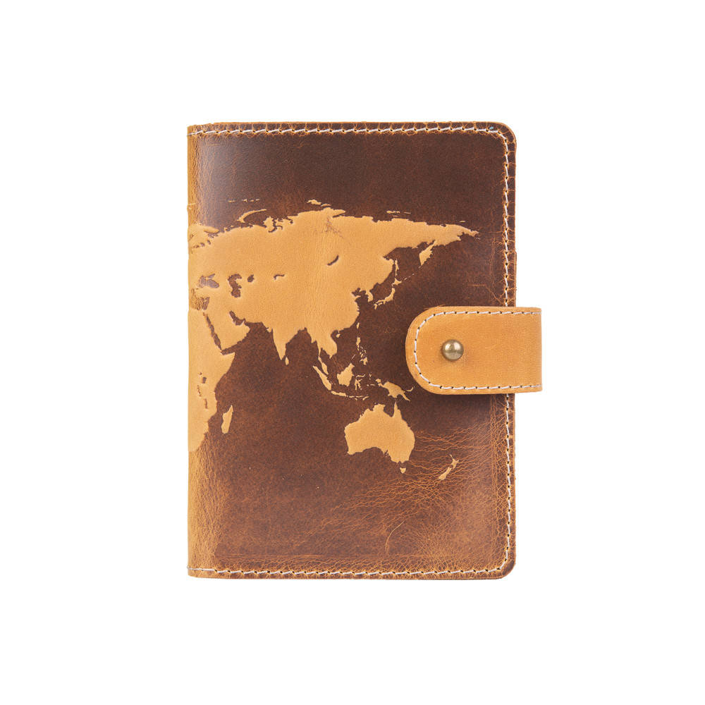 

Кожаное портмоне для паспорта / ID документов HiArt PB-02/1 Shabby Honey "World Map"