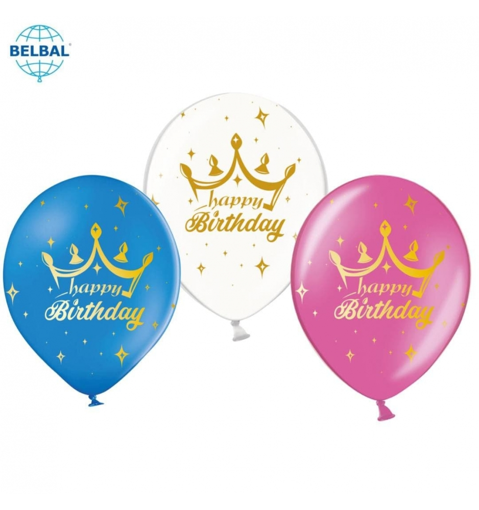 

Латексный шарик BELBAL 12"(30 см) Happy Birthday Корона (микс), Разные цвета