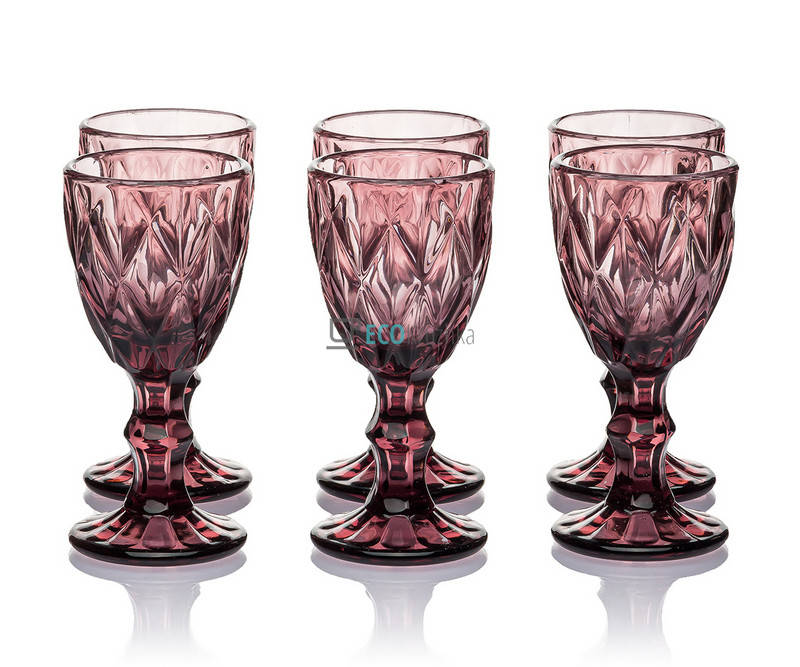 

Набір чарок з кольорового скла 6 шт Glassware 40 мл Рожевий EK9058, Розовый