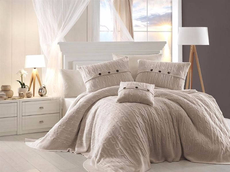 

Комплект постельного белья c вязаным пледом евро от First Choice Nirvana EXCELLENT Ekru (N-320)