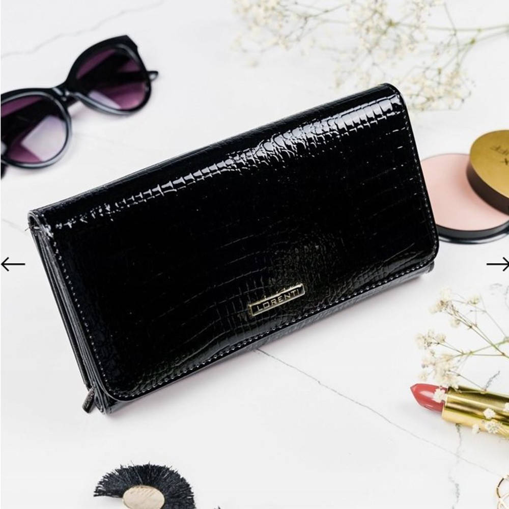 

Женский лаковый кошелек черный LORENTI 1077-RS Black