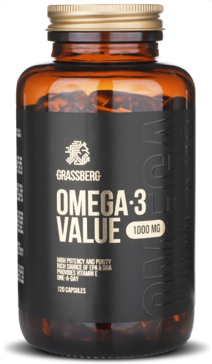 

Омега-3, Omega-3 Value, Grassberg, 1000 мг, 120 капсул