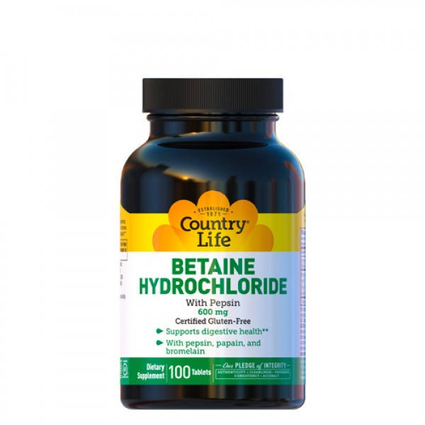 

Бетаина Гидрохлорид с Пепсином Country Life Betaine Hydrochloride 600мг 100 таблеток