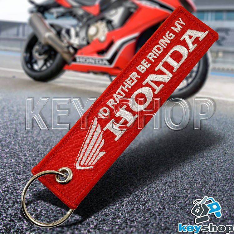 

Брелок для мотоключей Honda (Хонда) красный, с кольцом (текстиль), Черный