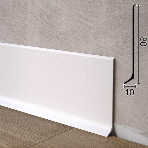 

Плоский алюминиевый плинтус для пола Sintezal P-80w, 80х10х2500мм. Белый