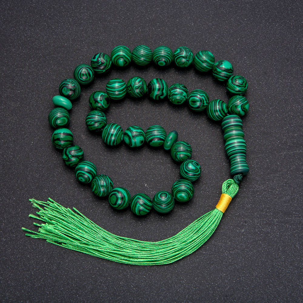 

Четки из натурального камня Малахит, 33 бусины, гладкий шарик d-10мм+-, вставка Малахит