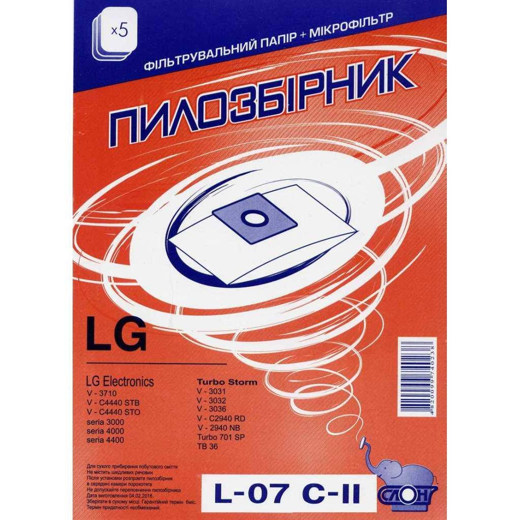

Мешок, пылесборник L-07 C-II для пылесосов LG бумажный, Слон, 1 шт, 801-L07-2