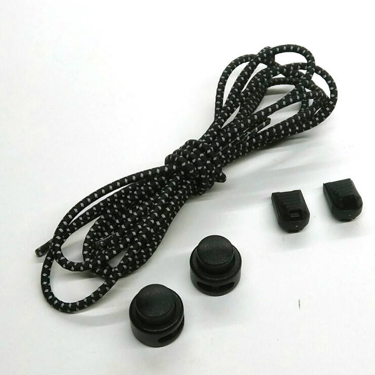 

Светоотражающие шнурки для обуви с затяжками. Круглые, резиновые,120см Черный