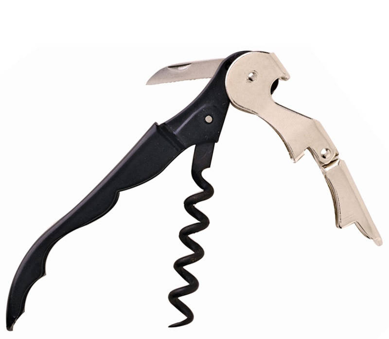 

Барный нож двухступенчатый сто штопором, черная ручка, Черный