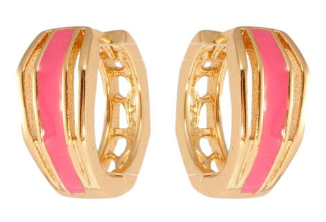 

Серьги Xuping Позолота 18K колечки "Фигурные с полосой розовой эмалью"