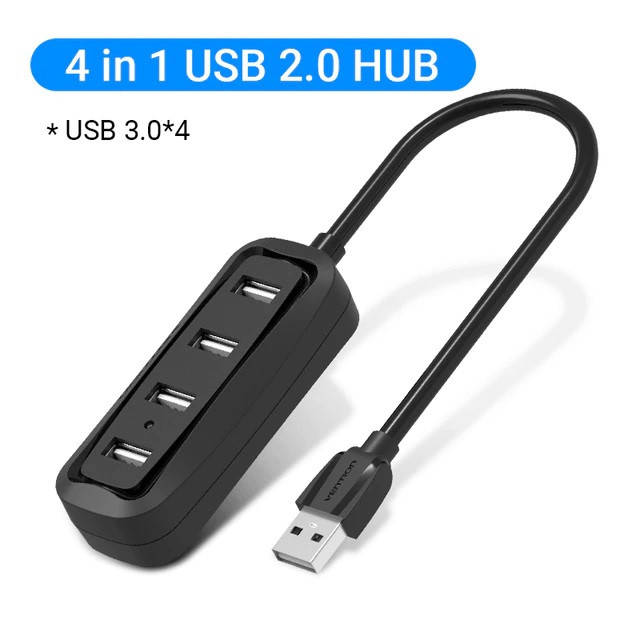 

USB HUB 2.0 Разветвитель на 4 порта Vention 0.15M, черный