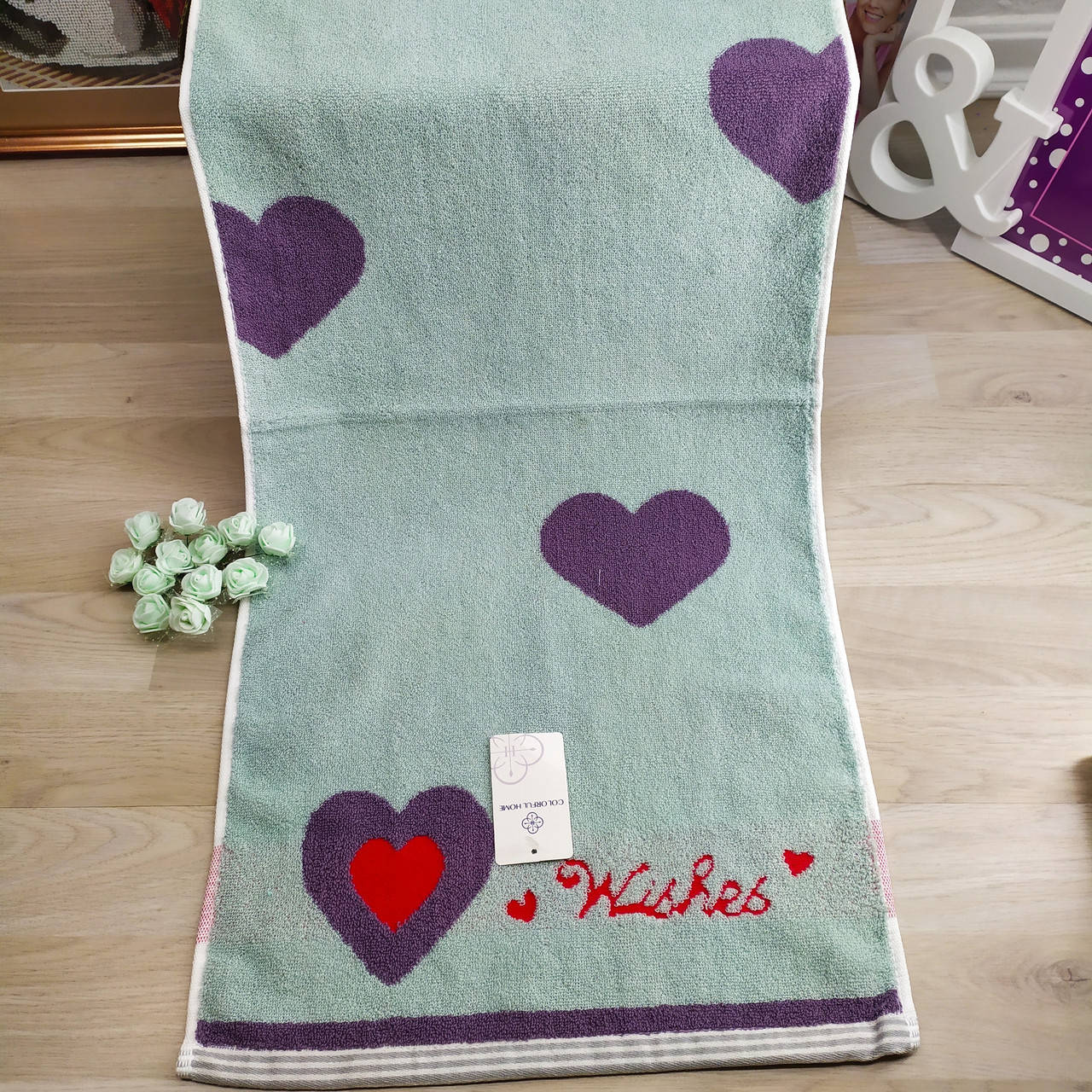 

Полотенце махровое с сердечком кухня 75*35 см. Отличный подарок Бирюзовый