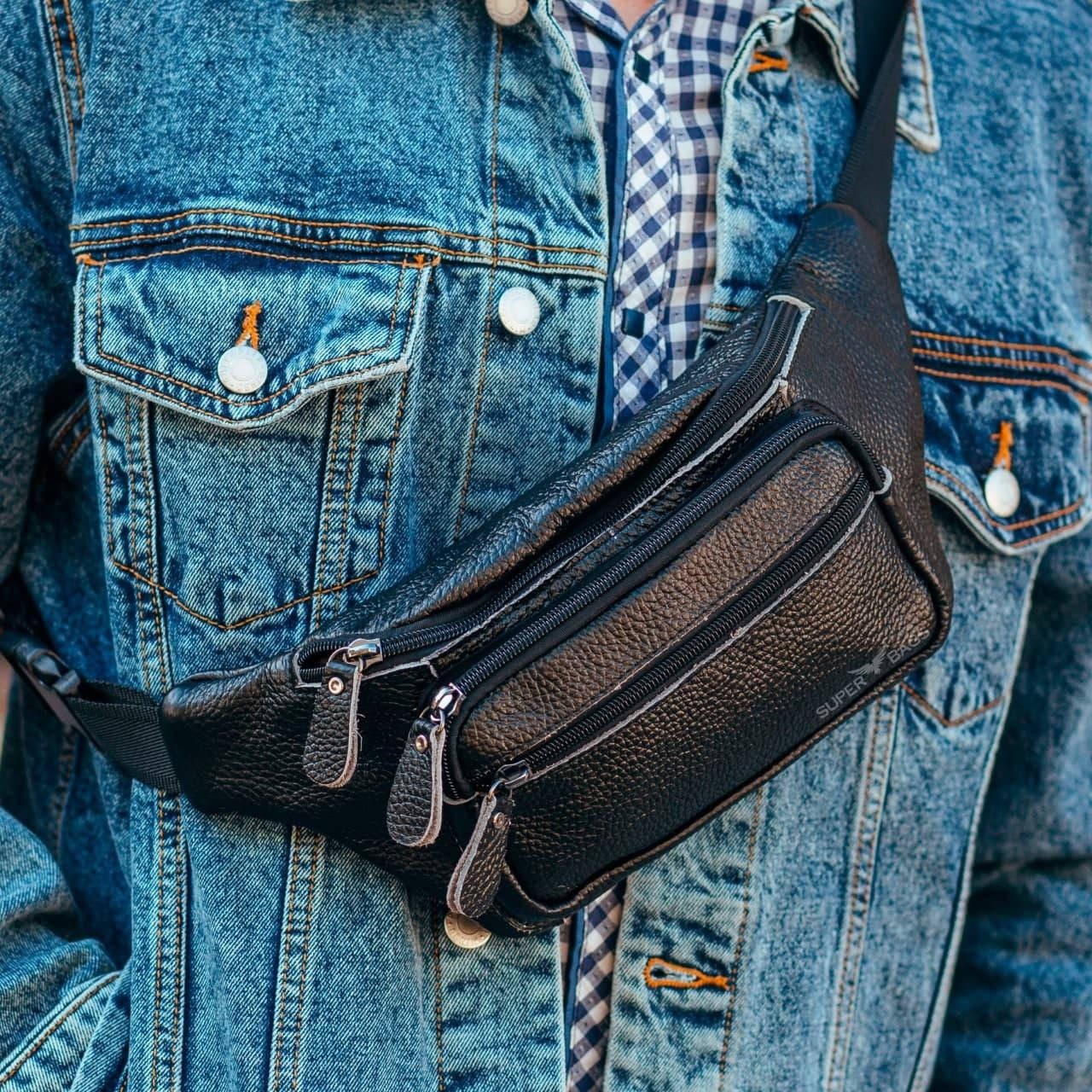 

Мужская сумка-бананка из натуральной кожи на пояс ST Leather ST-2378-NM, Черный