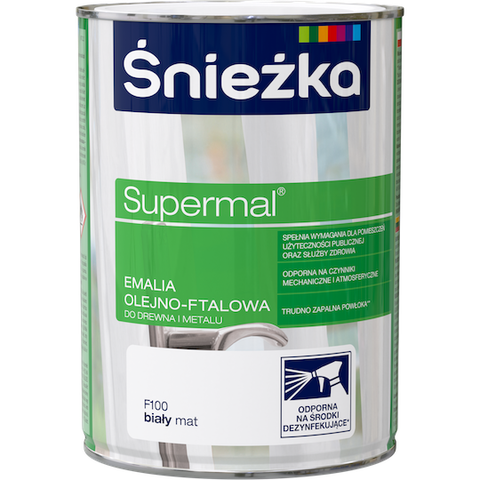 

Эмаль маслянно фталевая Sniezka БЕЛЫЙ МАТОВЫЙ 0,8л F100