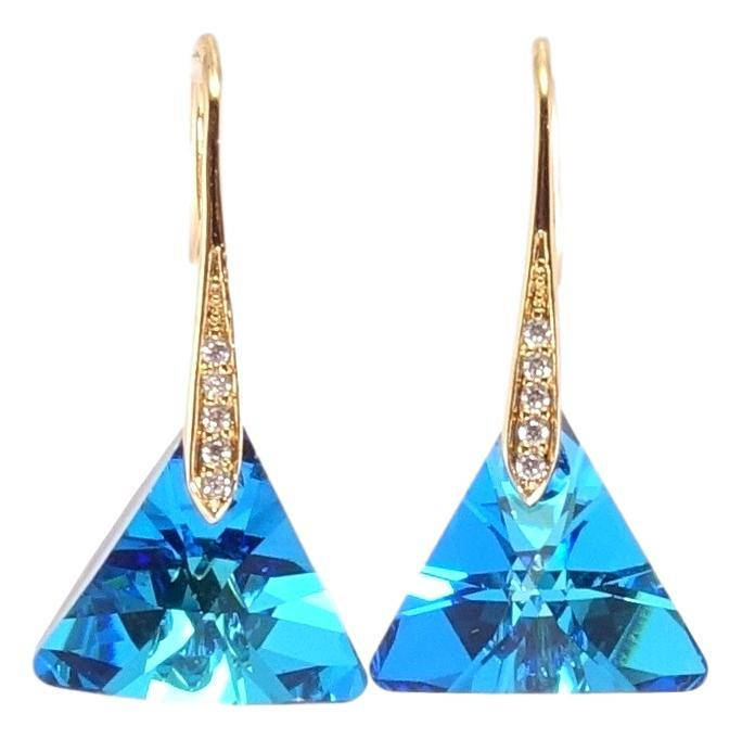 

Серьги Xuping Позолота 18K с кр-ми Swarovski французский замок "Кристальные треугольники Capri Blue"