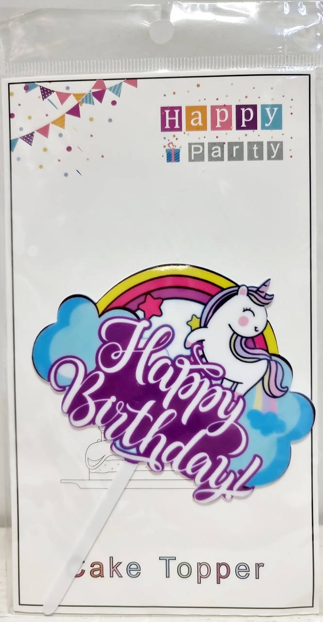 

Топпер в торт акриловый "Happy Birhday": единорог на облаке
