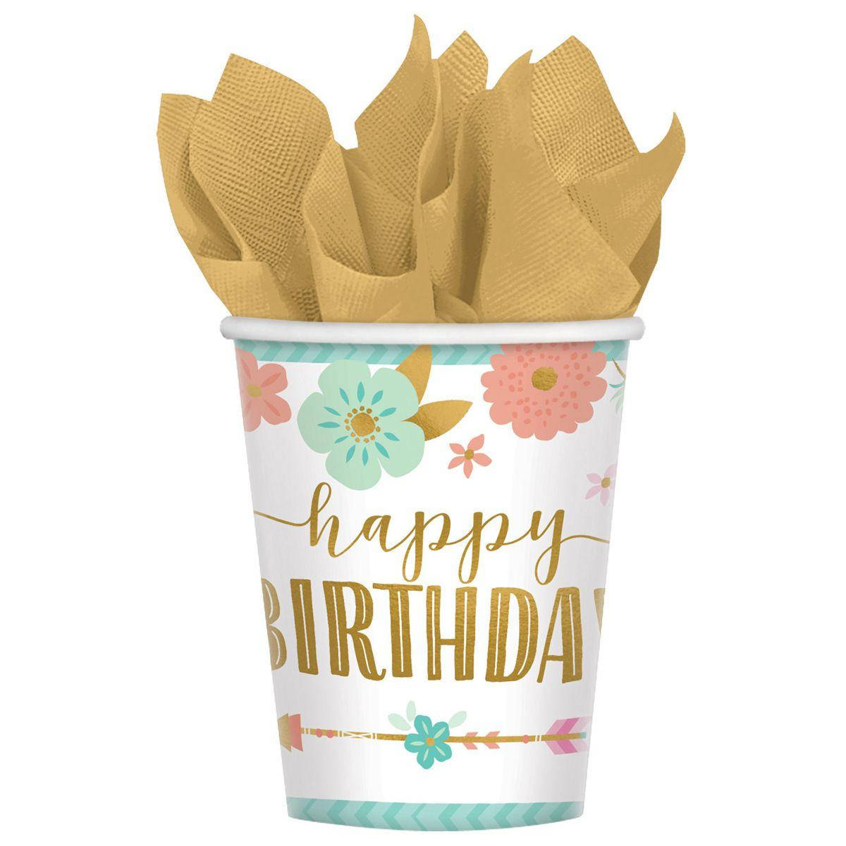 

Стакани паперові стиль "Бохо", 8 шт, Набор стаканчиков "Happy birthday"