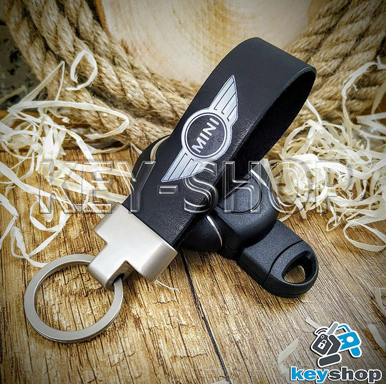 

Брелок для авто ключей Mini (Мини) кожаный (черный) с матовой фурнитурой