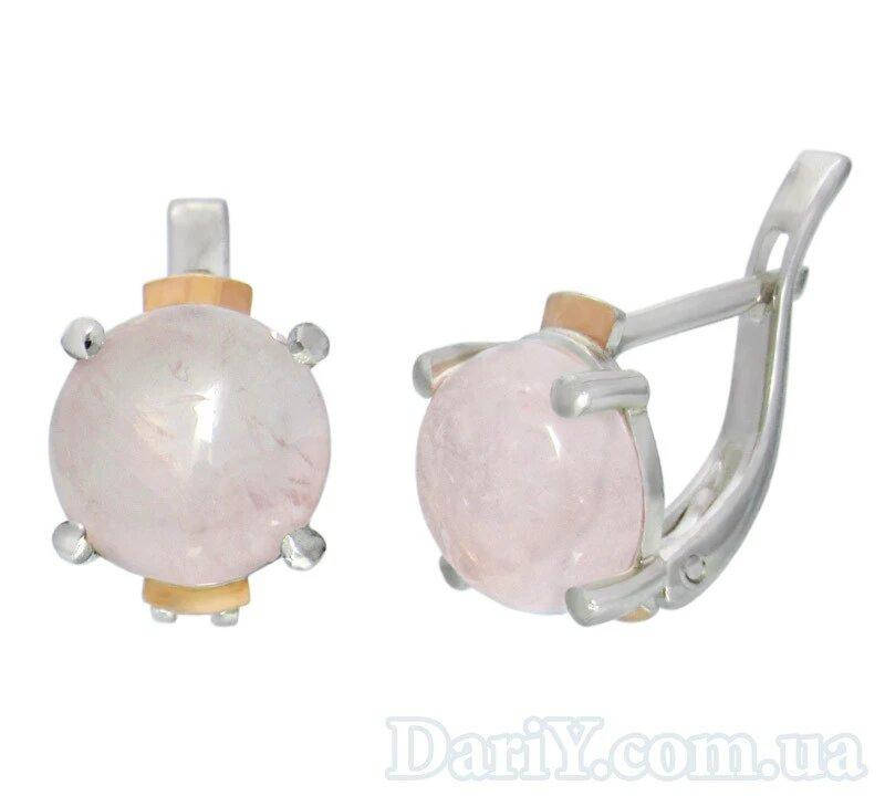 

Серебряные серьги с золотыми накладками "Ирис" розовый кварц