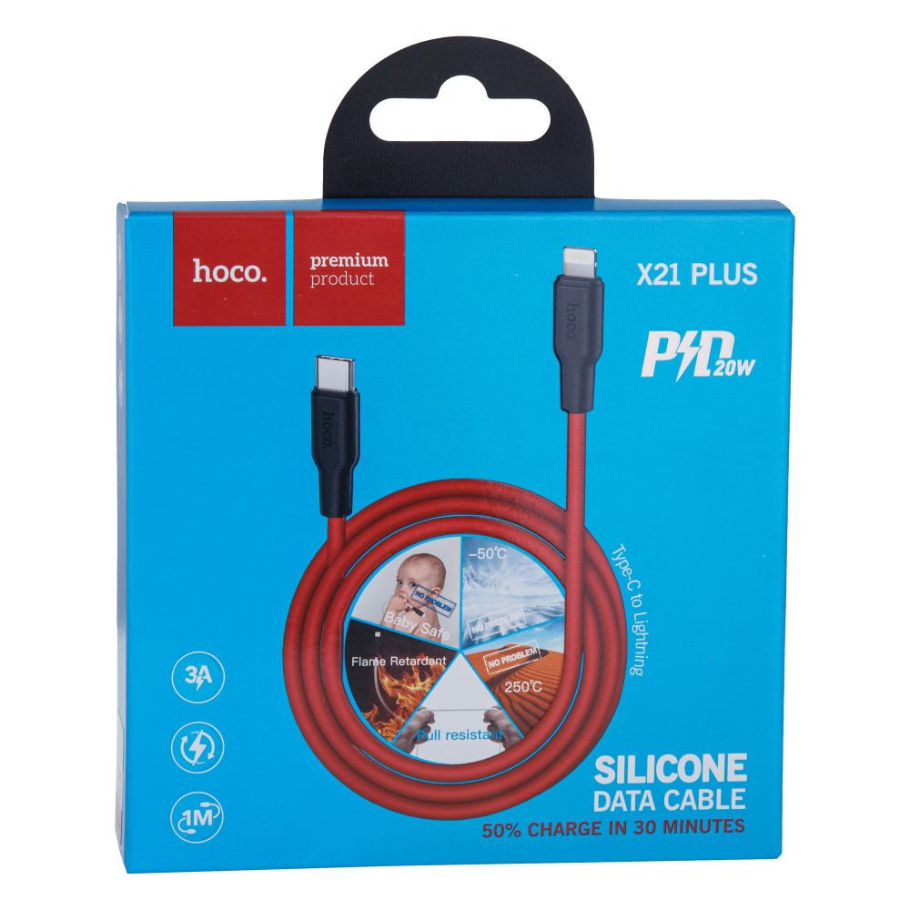 

Кабель Hoco X21 Plus Silicone PD 20W Type-C to Lightning, Красный
