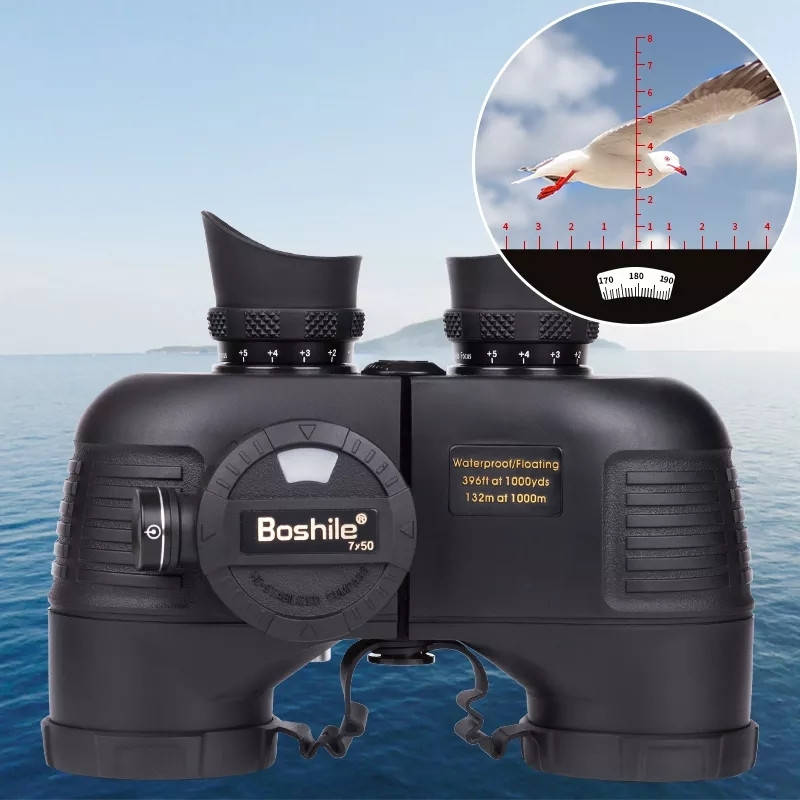 

Военный бинокль с дальномером Binoculars 7*50 HD Boshile, компасом, водонепроницаемый, Черный