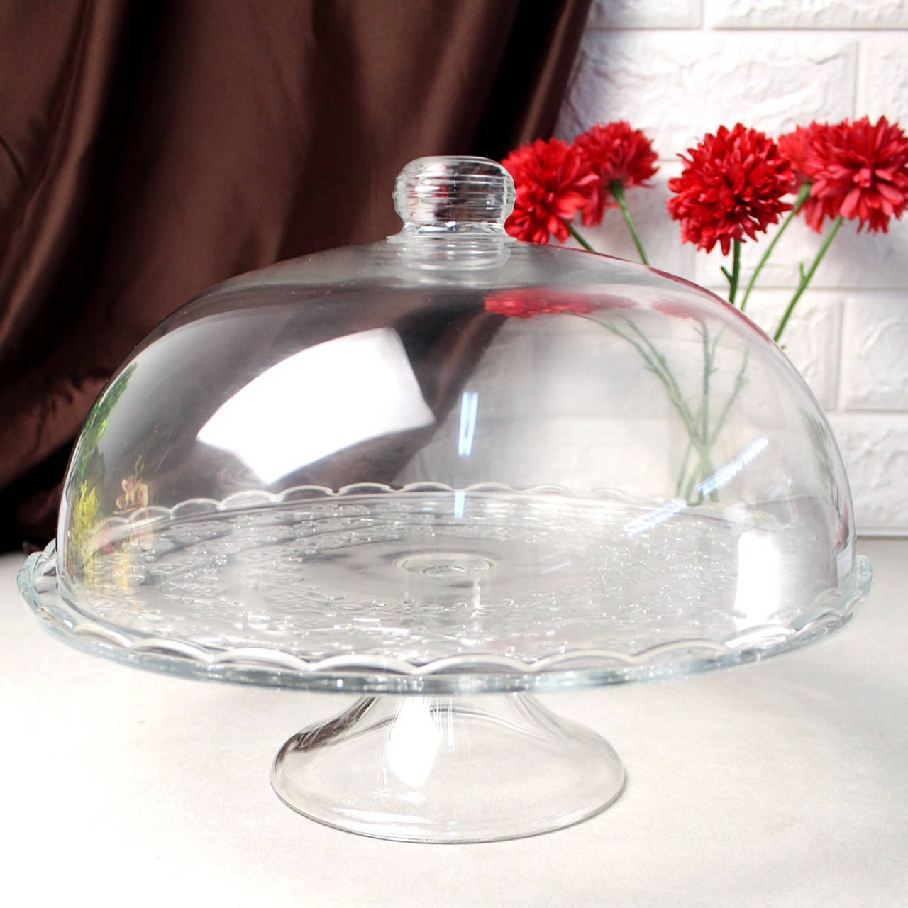 

Тортовница стеклянная с крышкой-куполом на ножке, Прозрачный