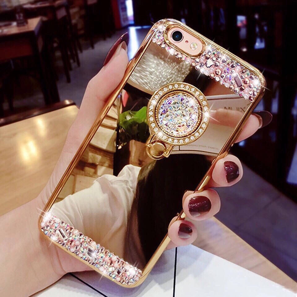 

Чехол силиконовый с камнями для IPhone 7 Plus/8 plus с кольцом-подставкой gold, Золотистый