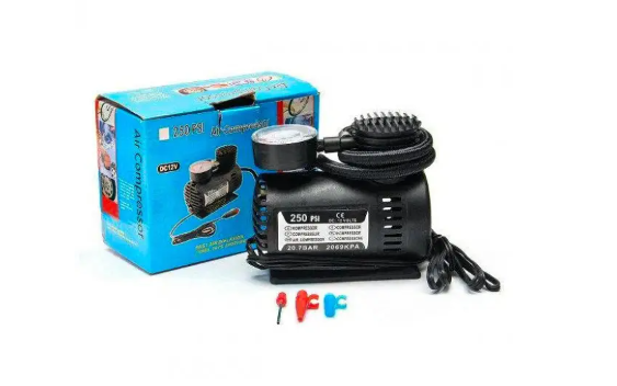 

КОМПРЕССОР ДЛЯ ПОДКАЧКИ КОЛЕС АВТОМОБИЛЬНЫЙ AIR COMPRESSOR 250 PSI С МАНОМЕТРОМ C 185