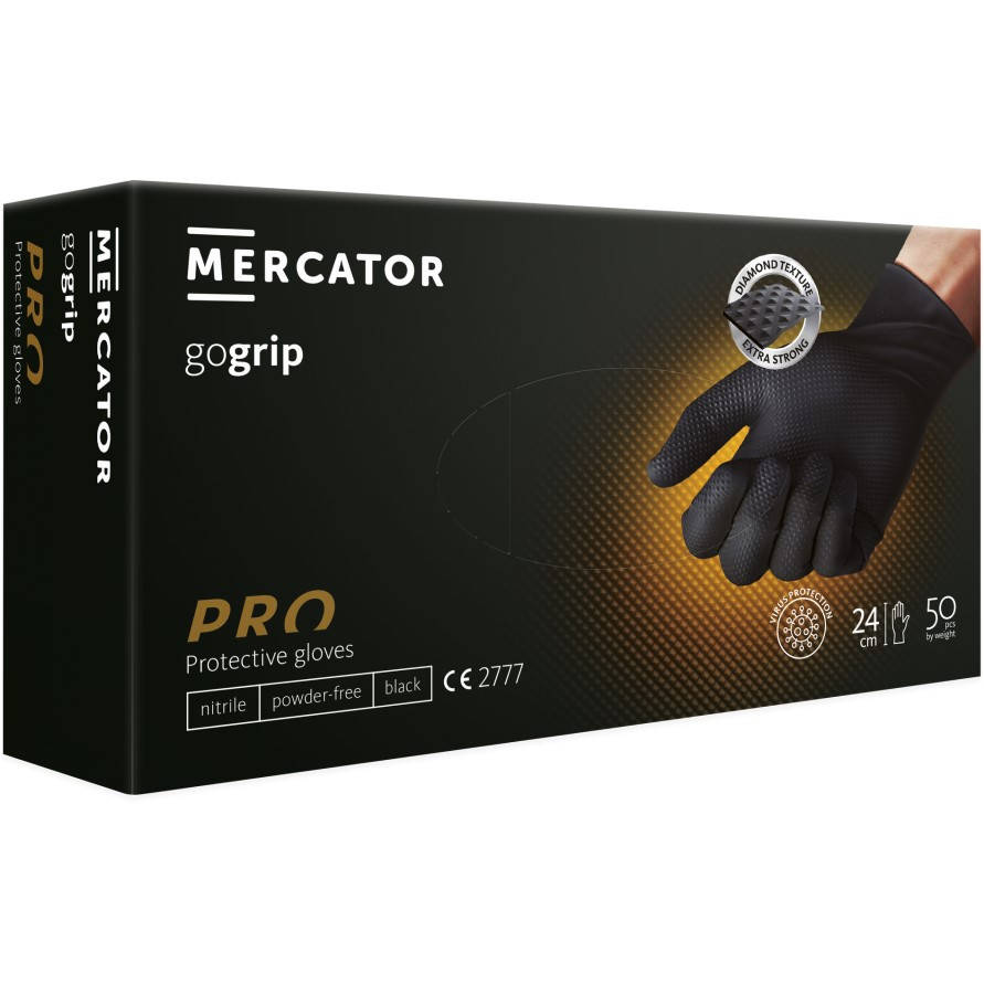 

Нитриловые перчатки Mercator Gogrip размер XXL черные (25 пар), Черный