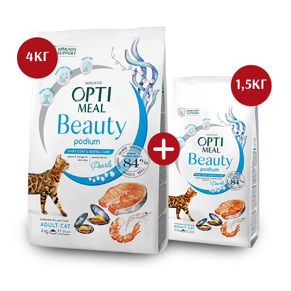 

Optimeal Beauty Podium - корм для ухода за шерстью и зубами кошек 4 кг + 1,5 кг