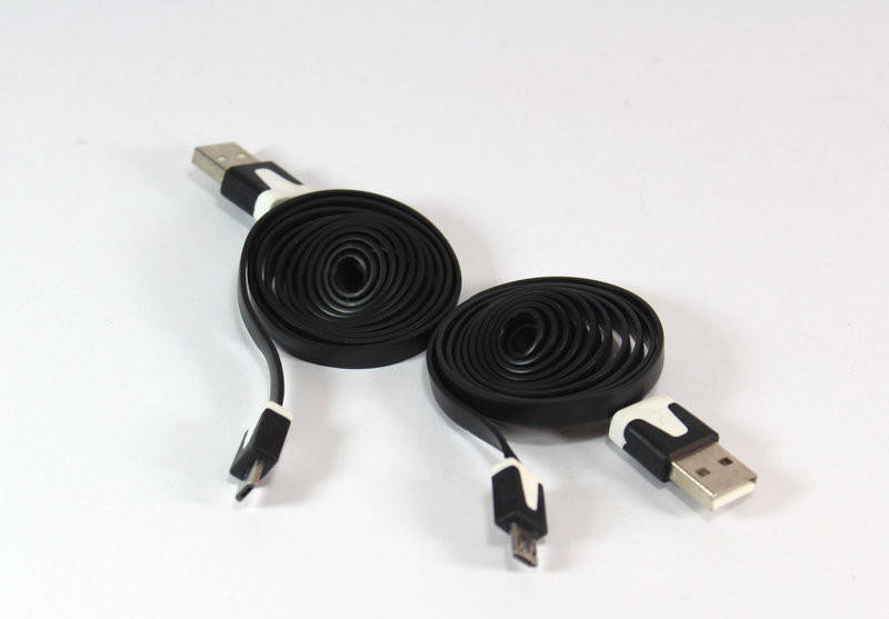 

Шнур USB-MICRO USB плоский провод 1м, Черный