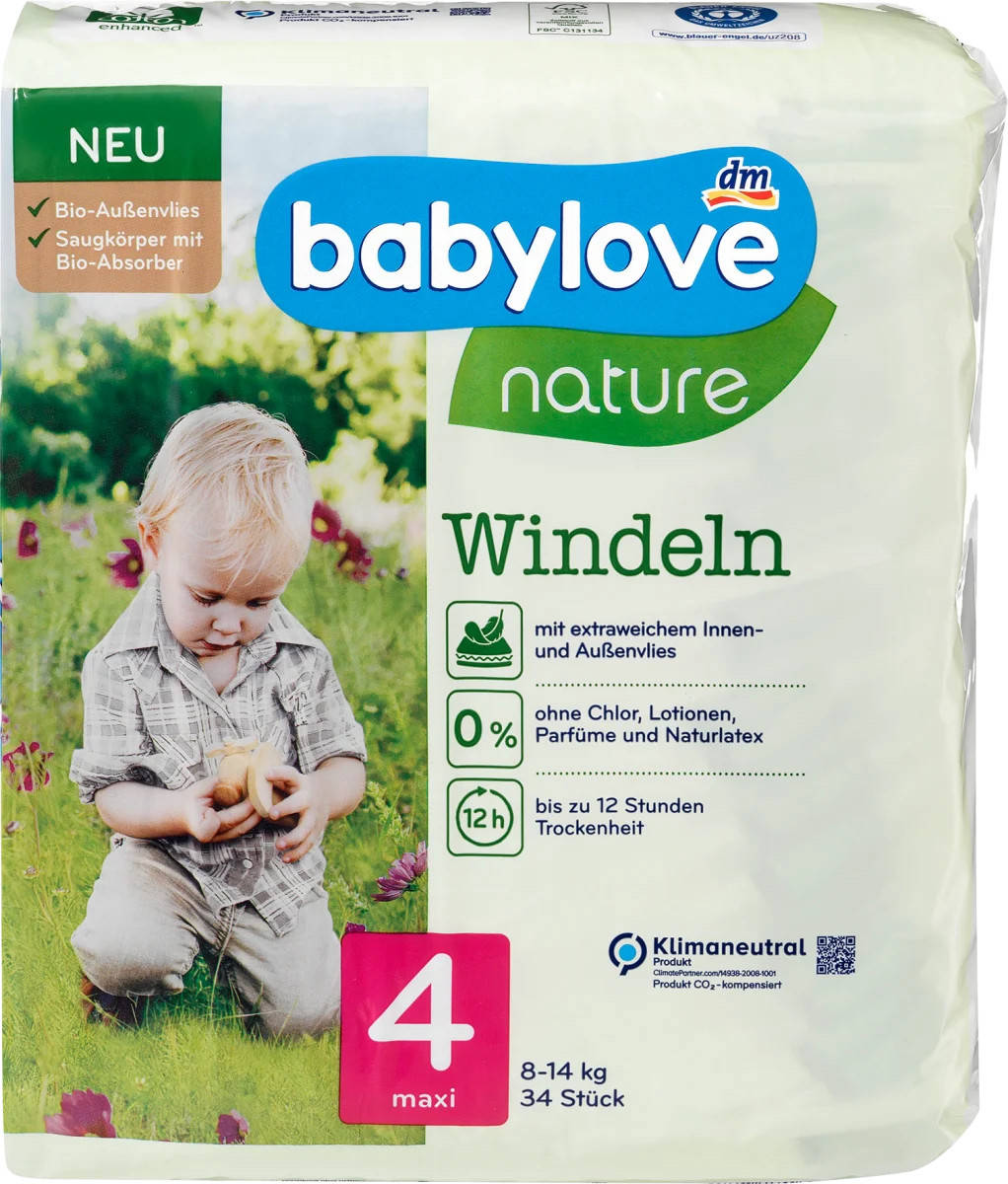 

Подгузники Babylove nature 4 (8-14кг) 34шт, Белый