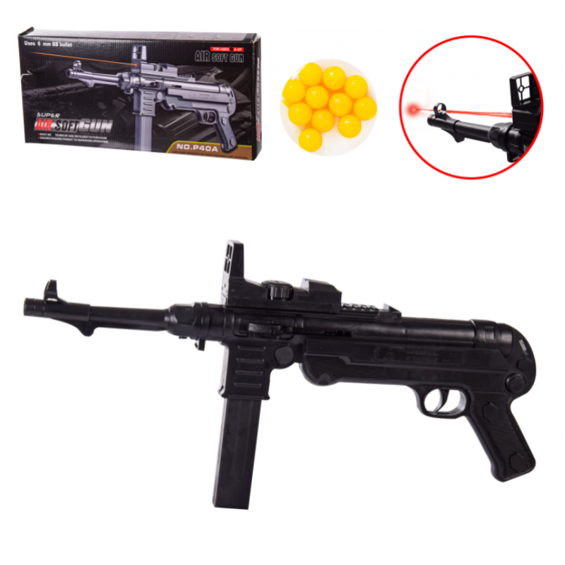 

Автомат P40A свет, лазер, пульки, в коробке – 44*18.5*5.5 см, р-р игрушки – 46 см.