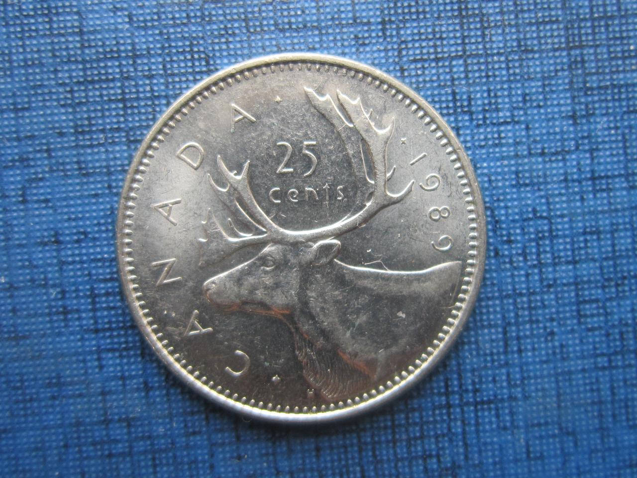 

Монета 25 центов квотер Канада 1989 фауна олень