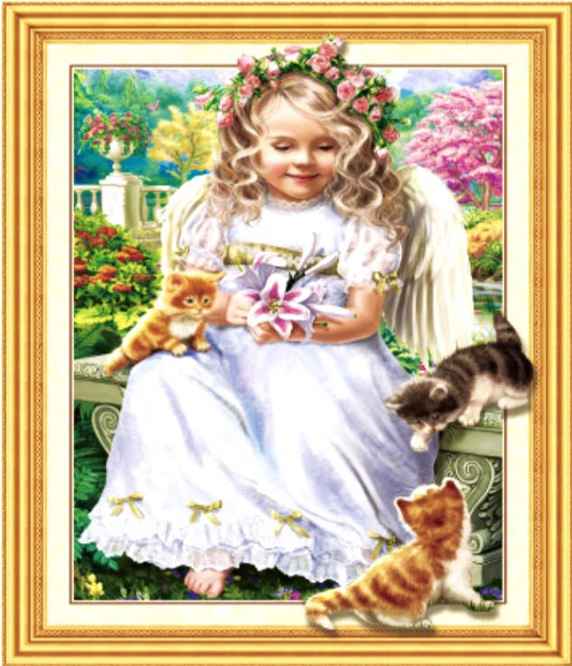 

50*40см 5D Ангел с кошечками, алмазная живопись, полная выкладка
