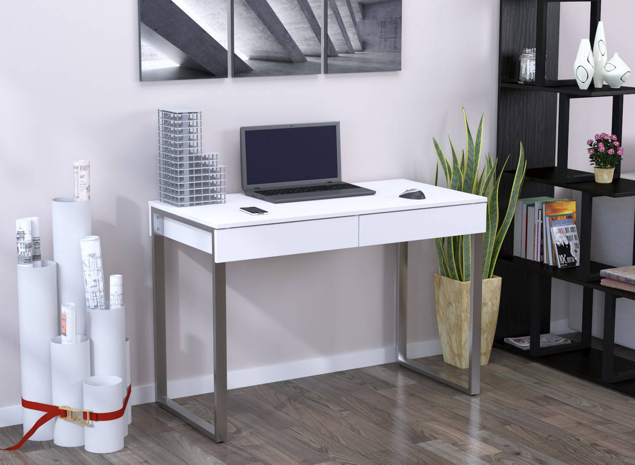 

Белый письменный стол Loft design L-11 110х55х75 см серебристый. Компьютерный стол для дома и офиса