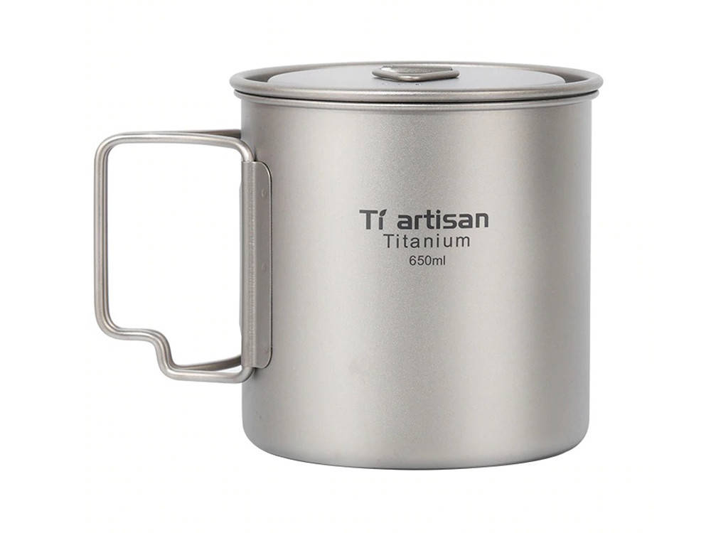 

Кружка Tiartisan с крышкой 650 мл титановая со складываемой ручкой ультралегкая