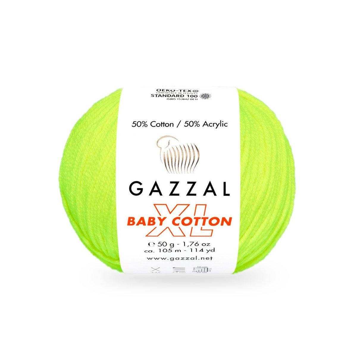 

Gazzal Baby Cotton XL (Газзал Беби Котон ХЛ) № 3462 желтый неон (Пряжа с хлопком, нитки для вязания)