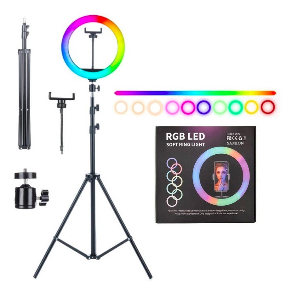 

Кольцевая лампа RGB 30 см с держателем под телефон + Подарок штатив 2м