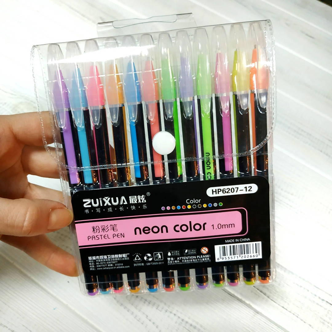 

Набор ручек гель неон 1мм.(Набор 12 цветов)