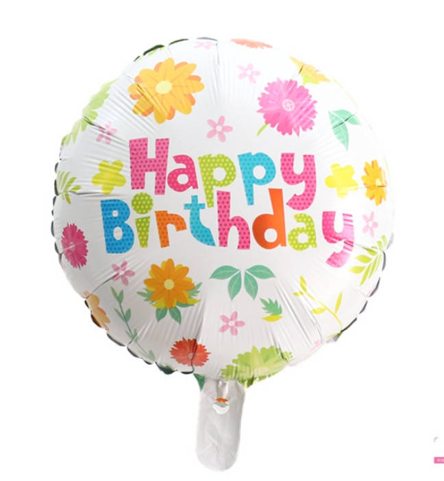

Шар фольгированный круглый Happy Birthday цветы (Китай), Белый
