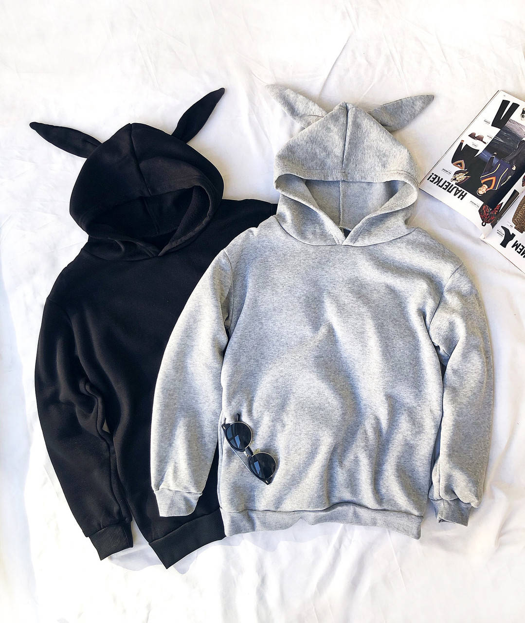 

Женское худи теплое на флисе с ушками LOOK CHIC серое, Серый