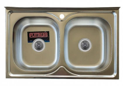 

Накладная кухонная мойка Platinum на две чаши, 80*50 (cм) в покрытии satin (матовая), с толщиной 0,7(мм)