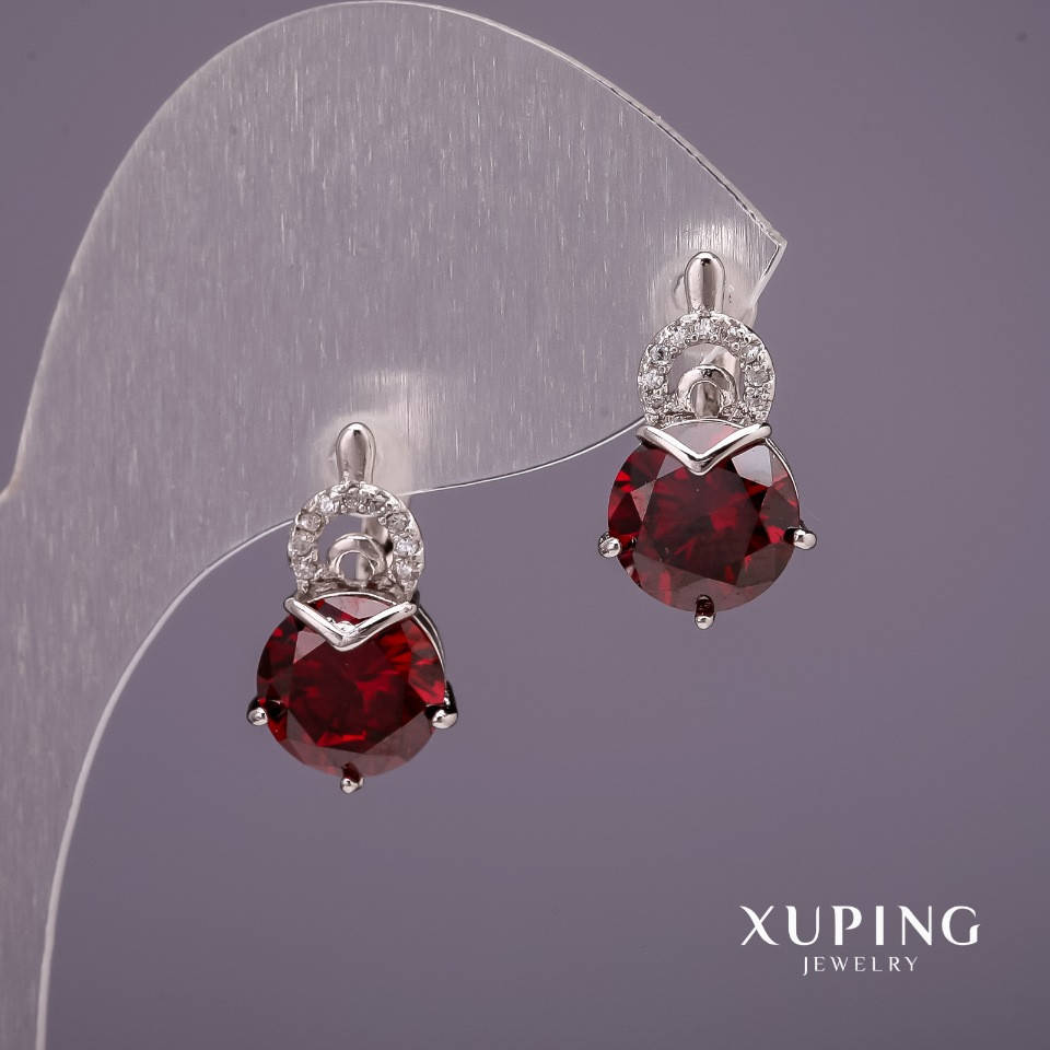 

Серьги Xuping с камнями цвет красный 18х10мм родий