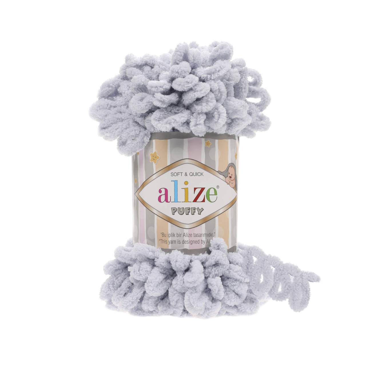 

Пряжа Alize Puffy 416 светло-серый (Пуффи Ализе) для вязания без спиц руками с петельками петлями