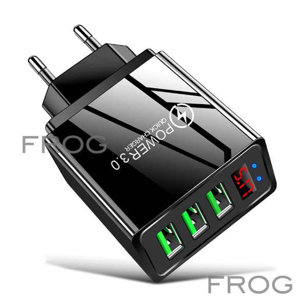 

Зарядка, Зарядное устройство, Quick Charge, 3 USB-порта, светодиодный дисплей, 3А, Черный