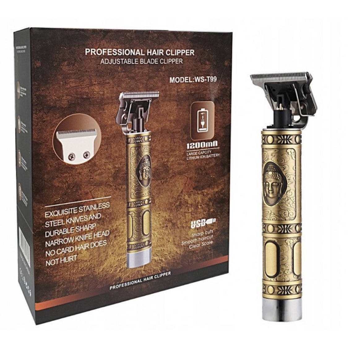 

Портативная машинка для стрижки волос триммер WS-T99 Hair Clipper Vintage Style Pro Будда USB