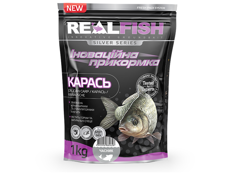 

Прикормка Real Fish 1кг Рыболовная прикормка Карась (чеснок)