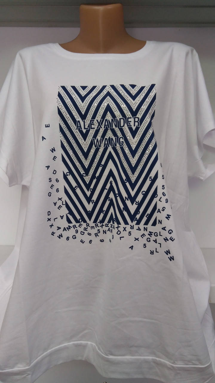 

Красивая качественная футболка женская с камешками спереди в больших 56/58 размерах, Белый