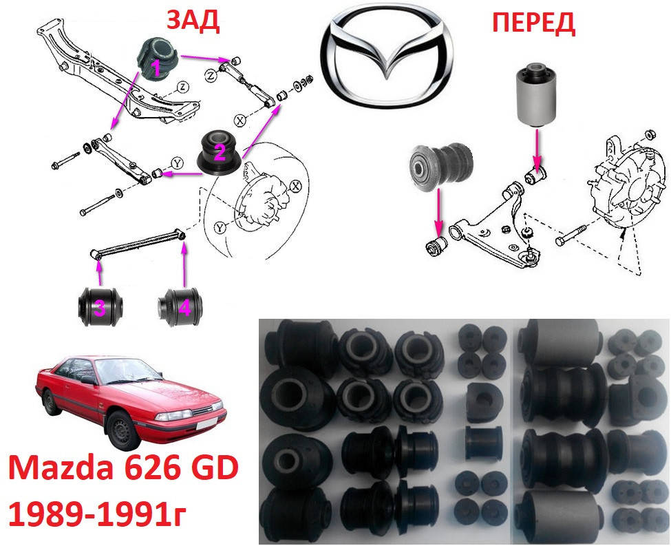 

Сайлентблок Mazda 626 GD комплект 12шт; задняя подвеска 87-91г